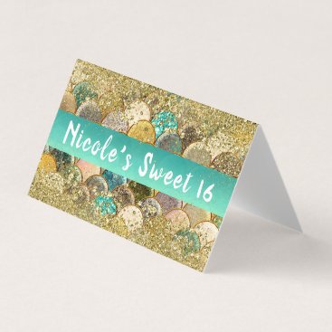 Mermaid Scales Cascading Gold Glitter Table Seat Place Card Mermaid Scales Cascading Gold Glitter Table Seat Place Card