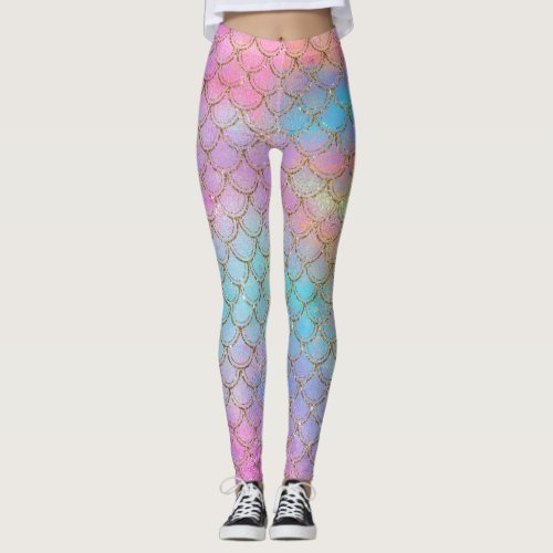 Mermaid Scales Colorful Pretty Pastel Pink Purple Leggings