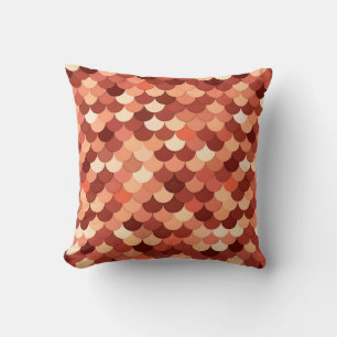 Mermaid Scales, Copper, Brown, Cream, and Tan Throw Pillow