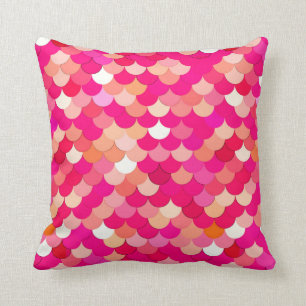 Mermaid Scales, Coral, Fuchsia Pink, and Peach Throw Pillow