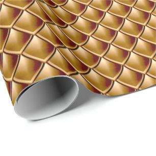 Mermaid Scales Dragon Gold Metallic Elegant Wrapping Paper
