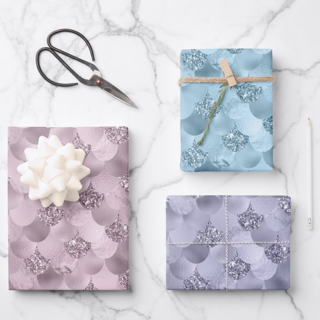 Mermaid Scales | Feminine Pastels Pink Blue Green Wrapping Paper Sheets (Front)