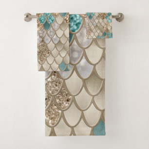 Mermaid Scales Glam #10 (Faux Glitter) #decor #art Bath Towel Set