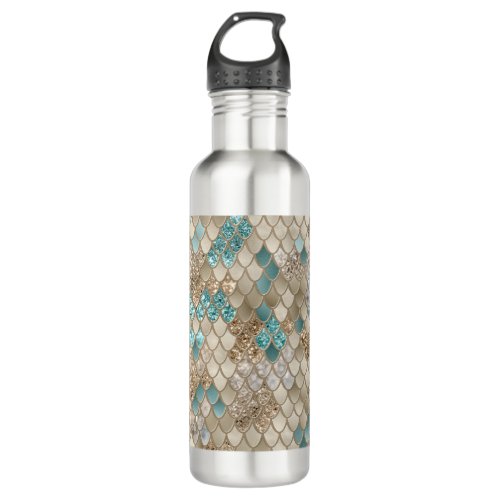 Mermaid Scales Glam 10 Faux Glitter decor art Stainless Steel Water Bottle