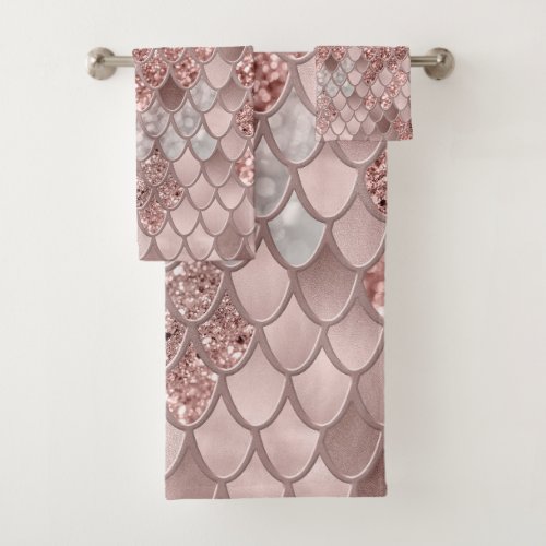 Mermaid Scales Glam 5 Faux Glitter decor art  Bath Towel Set