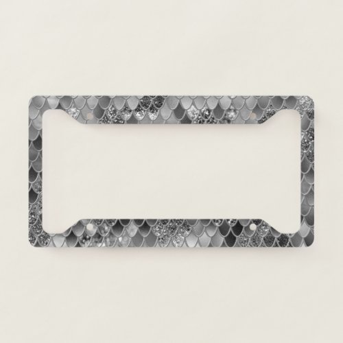 Mermaid Scales Glam 6 Faux Glitter decor art License Plate Frame