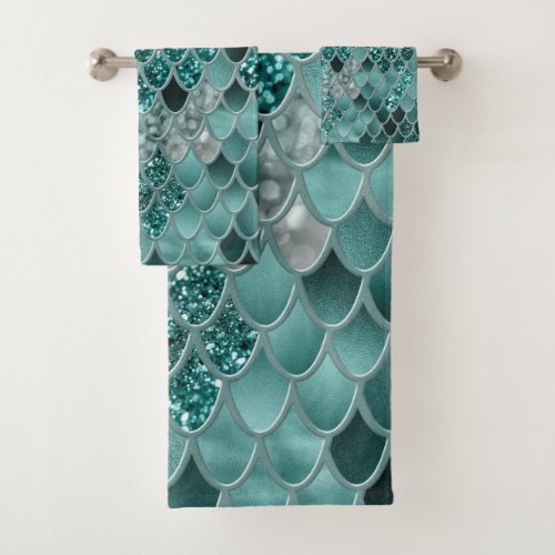 Mermaid Scales Glam 9 Faux Glitter decor art Bath Towel Set