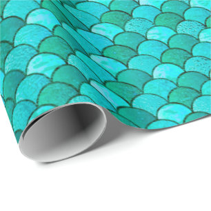 Mermaid Scales Glitter Blue Ocean Aqua Wrapping Paper