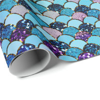 Mermaid Scales Glitter Blue Viola Purple Wrapping Paper