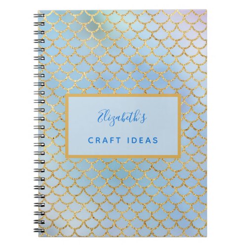 Mermaid scales glitter craft ideas monogram notebook