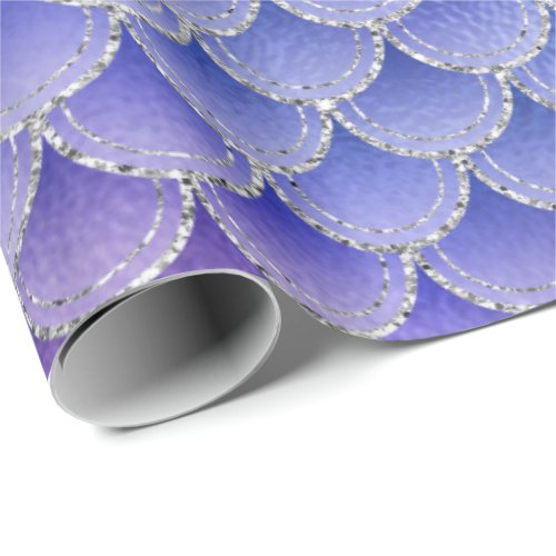 Mermaid Scales Glitter Gray Blue Indigo Purple Wrapping Paper