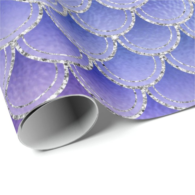 Mermaid Scales Glitter Gray Blue Indigo Purple Wrapping Paper (Roll Corner)