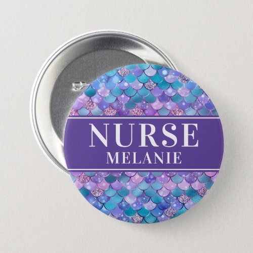 Mermaid Scales Glitter Nurse Name Button Badge