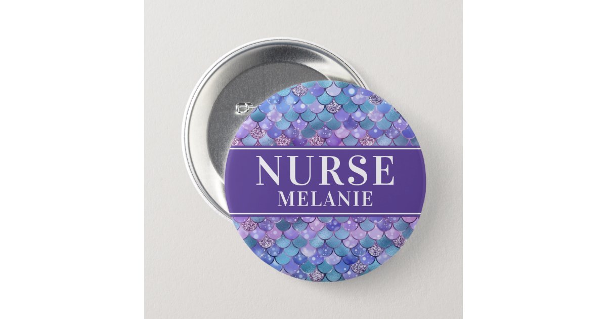 Mermaid Scales Glitter Nurse Name Button Badge