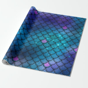 Mermaid Scales Glitter Pink Black Blue Navy Purple Wrapping Paper