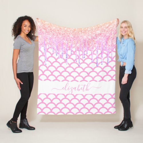 Mermaid scales glitter pink purple name sparkle fleece blanket