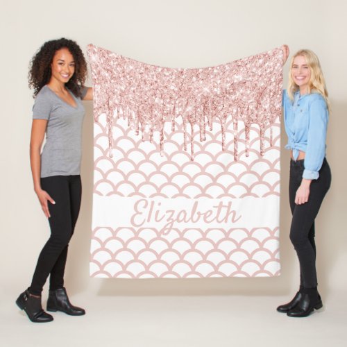 Mermaid scales glitter rose gold name sparkle fleece blanket