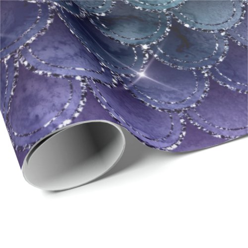 Mermaid Scales Glitter Violet Teal Navy Purple Wrapping Paper