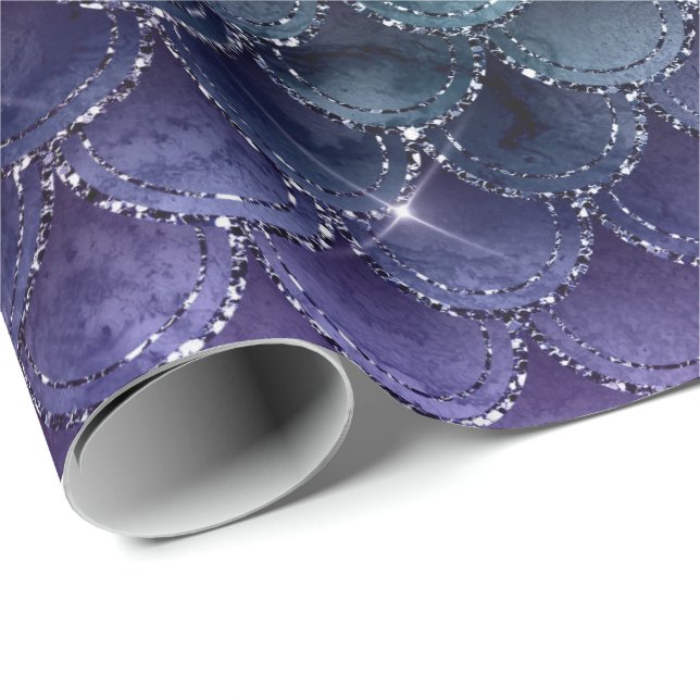 Mermaid Scales Glitter Violet Teal Navy Purple Wrapping Paper (Roll Corner)