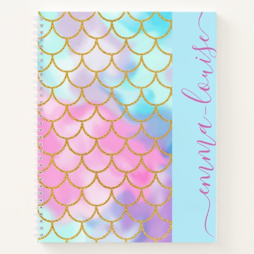 Mermaid Scales Gold Glitter Pattern Pink Monogram Notebook