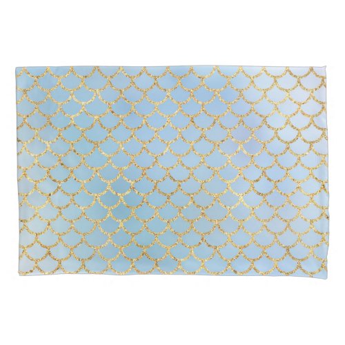 Mermaid scales gold ice blue girl pillow case