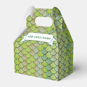 Mermaid Scales Green Pattern Custom Name Favor Boxes