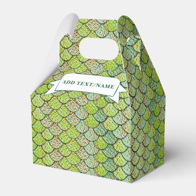 Mermaid Scales Green Pattern Custom Name Favor Boxes (Front Side)
