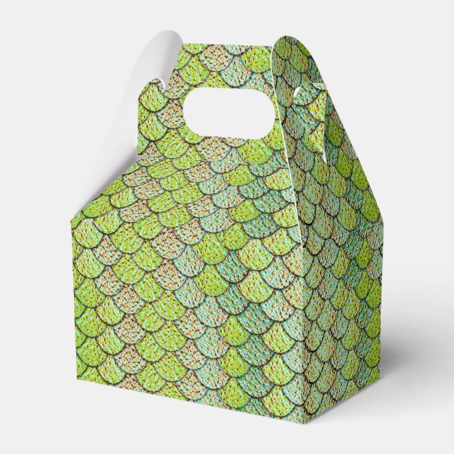 Mermaid Scales Green Pattern Favor Boxes (Front Side)