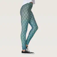 Mermaid Scales, Grunge Aqua Blue Leggings