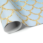 Mermaid scales ice blue gold glitter elegant wrapping paper (Roll Corner)