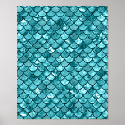 Mermaid Scales in Aqua Shimmer Abstract Art Poster