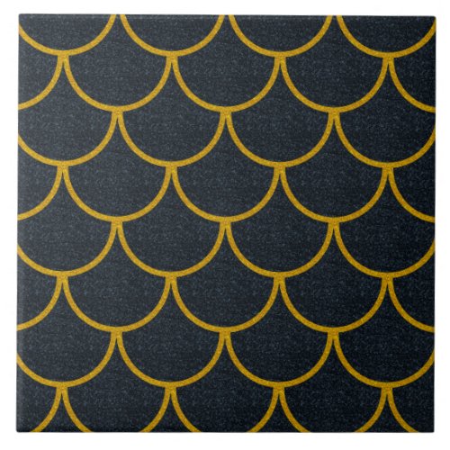 Mermaid Scales in Black and Gold Sparkle Ceramic Tile