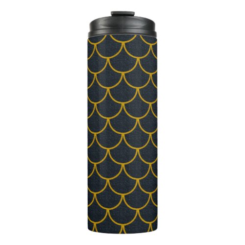 Mermaid Scales in Black and Gold Sparkle Thermal Tumbler