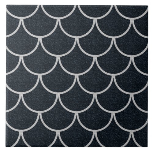 Mermaid Scales in Black and Silver Sparkle Ceramic Tile