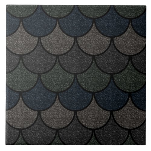 Mermaid Scales in Black Sparkle Ceramic Tile