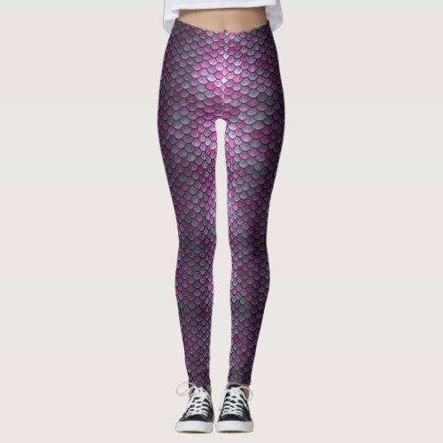 Mermaid Scales Magenta Purple Leggings