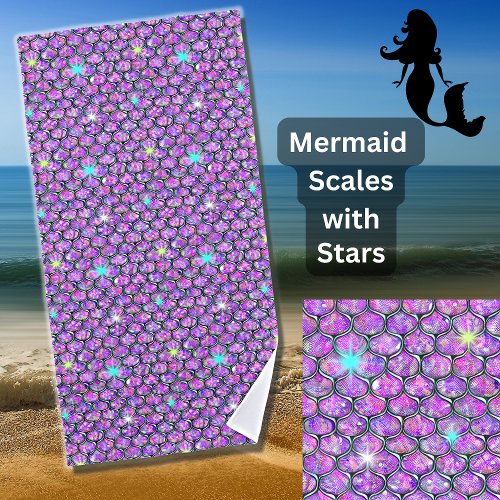 Mermaid Scales Mauve with Stars  Beach Towel