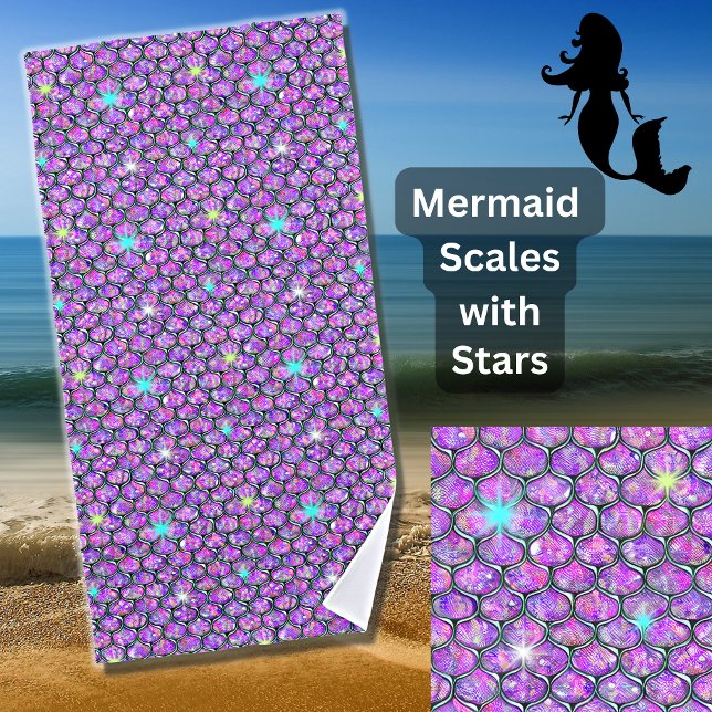 Mermaid Scales Mauve with Stars  Beach Towel (Creator Uploaded)