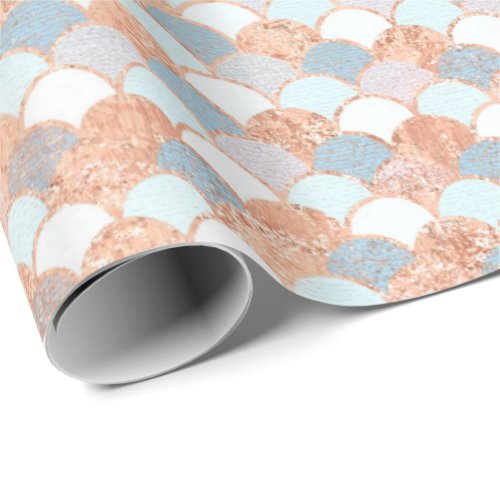 Mermaid Scales  Metallic Copper Blue  Rose Gold Wrapping Paper