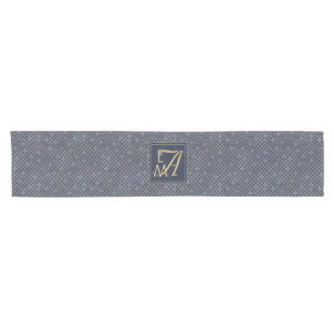Mermaid Scales Monogram Navy Blue Gold Home Decor Short Table Runner