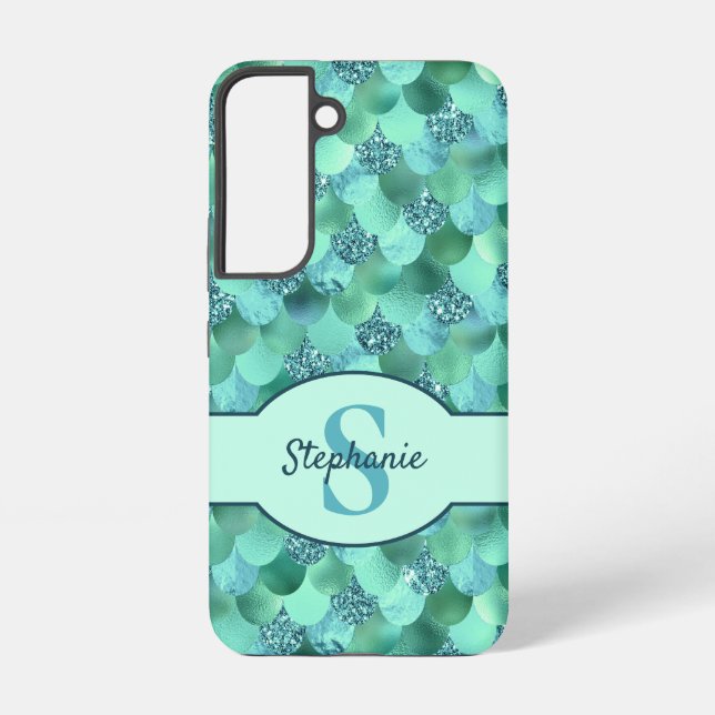 Mermaid Scales Monogram Sea Green Aqua Blue Samsung Galaxy Case (Back)