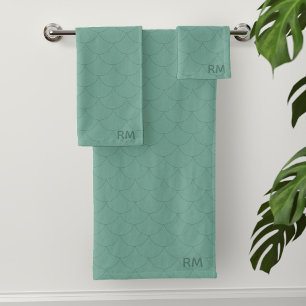 Mermaid Scales Monogram Sea Green Bath Towels