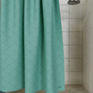 Mermaid Scales Monogram Sea Green Shower Curtain