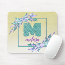 Mermaid Scales Monogram | Watercolor Ombre Floral Mouse Pad