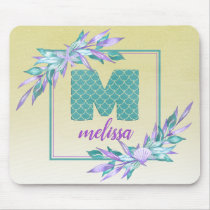 Mermaid Scales Monogram | Watercolor Ombre Floral Mouse Pad