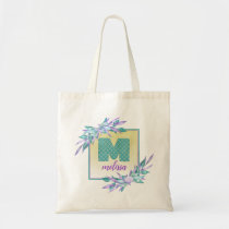 Mermaid Scales Monogram | Watercolor Ombre Floral Tote Bag