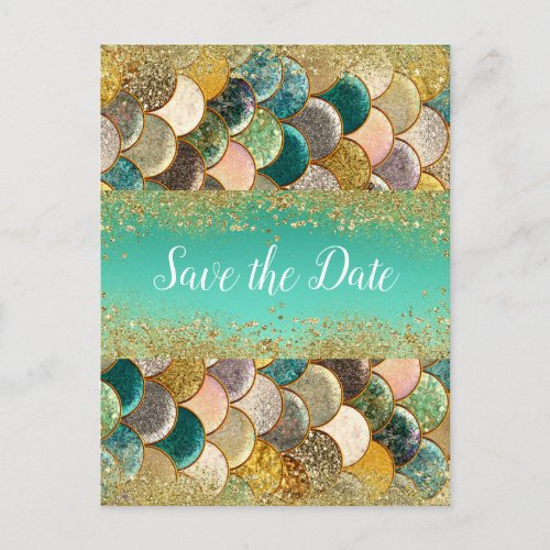 Mermaid Scales Multi Color Glam Chic Save the Date Announcement Postcard