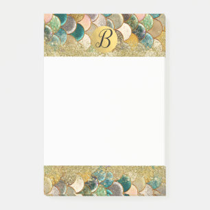 Mermaid Scales Multi Color Glitter Glam Monogram Post-it Notes