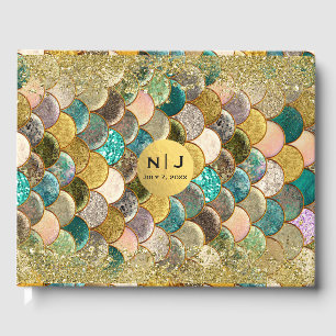 Mermaid Scales Multi Color Glitter Glam Party Guest Book