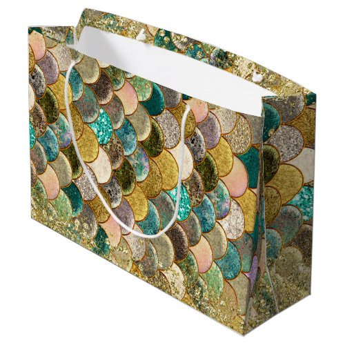 Mermaid Scales Multi Color Glitter Glam Party Large Gift Bag